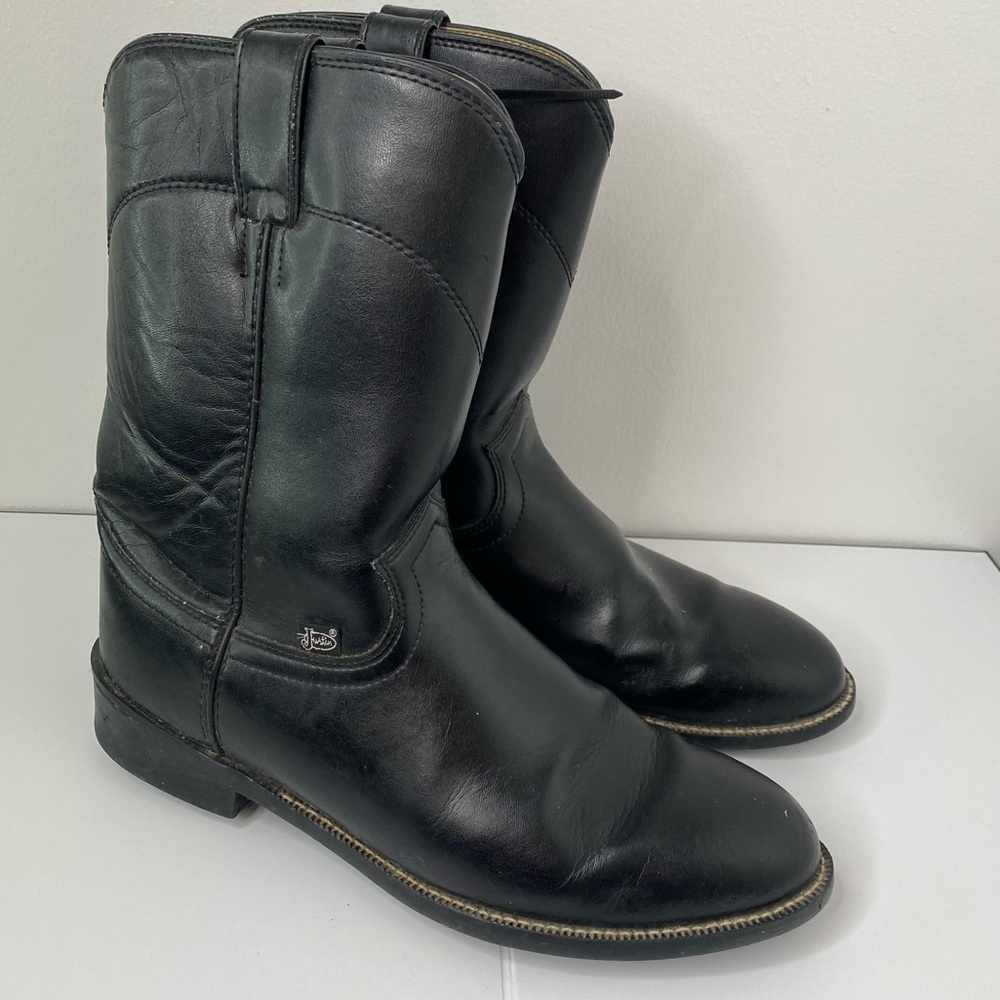JUSTIN Western Cowboy Men's Black Leather Boots 9